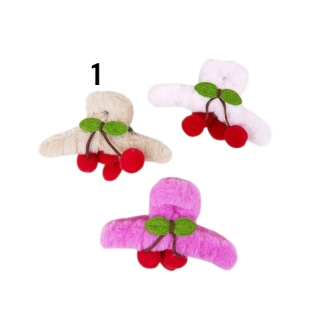 Plushy Fur Cherries Set of 3 Hair Claw Clips